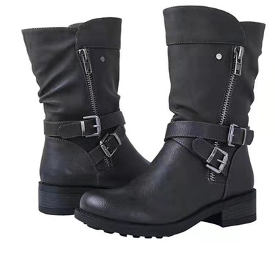 Gothic buckle strap combat boots 