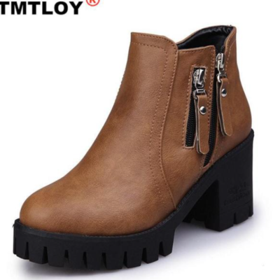 Trendy ankle boots side double zip creeper 