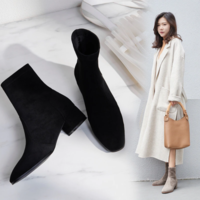 Women Elastic Fabric Flock Boots Suede - Thumbnail 4