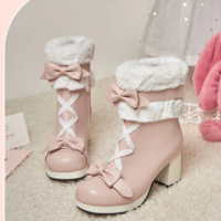  Japanese Cute Boots Thick-Heeled Lamb  - Thumbnail 1