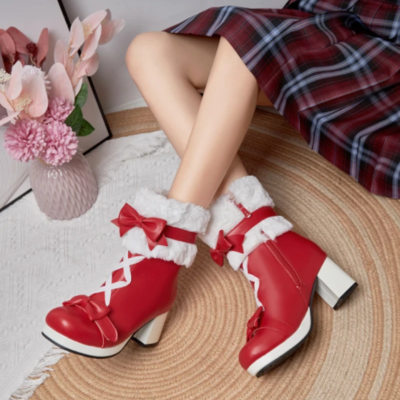  japanese cute boots thick-heeled lamb  - Thumbnail 1