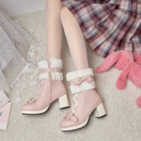 Japanese Cute Boots Thick-Heeled Lamb  - Thumbnail 2