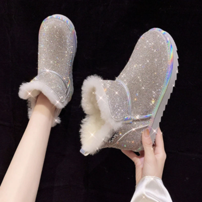 Diamond sequined silver snow women boots