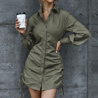 Solid Color Sexy Long-Sleeved Bag Hip Dress - Thumbnail 3