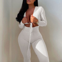 Tight Sexy Solid Color Long Sleeves Slim Jumpsuit - Thumbnail 2