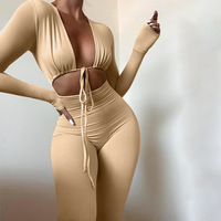 Tight Sexy Solid Color Long Sleeves Slim Jumpsuit - Thumbnail 1