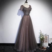 Shiny tulle beads long prom dress A line evening gown - Thumbnail 2