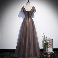 Shiny tulle beads long prom dress A line evening gown - Thumbnail 3