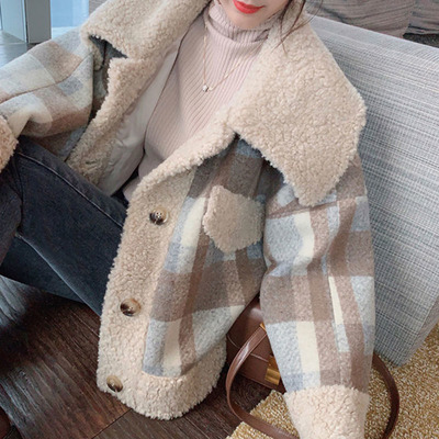 Vintage plaid women's lamb wool coat