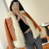 Fashion PU Patchwork Fox Fur Jacket - Thumbnail 6