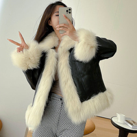  Fashion PU Patchwork Fox Fur Jacket - Thumbnail 5