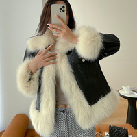  Fashion PU Patchwork Fox Fur Jacket - Thumbnail 2