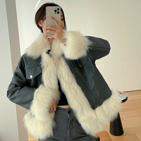  Fashion PU Patchwork Fox Fur Jacket - Thumbnail 4