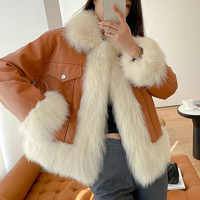  Fashion PU Patchwork Fox Fur Jacket - Thumbnail 7