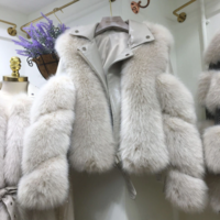 Turn-Down Collar Full Sleeves Faux Fur Coat - Thumbnail 2