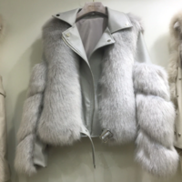Turn-Down Collar Full Sleeves Faux Fur Coat - Thumbnail 4