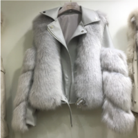 Turn-Down Collar Full Sleeves Faux Fur Coat - Thumbnail 1