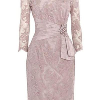 Long sleeve a-line short mother of the bridal dresses - Thumbnail 4