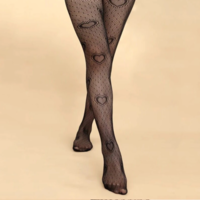  Heart Pattern Print Fishnet Tight Stretchy - Thumbnail 2