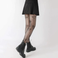  Heart Pattern Print Fishnet Tight Stretchy - Thumbnail 5