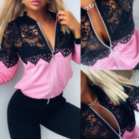 Fashion Black Lace Stitching Fashion Jacket - Thumbnail 2