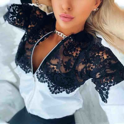 Fashion black lace stitching fashion jacket - Thumbnail 2