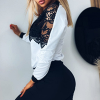 Fashion Black Lace Stitching Fashion Jacket - Thumbnail 3