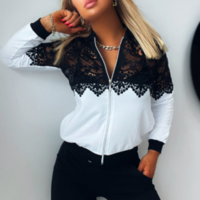 Fashion Black Lace Stitching Fashion Jacket - Thumbnail 4