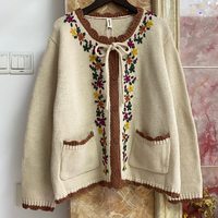  Retro Embroidered Sweater Coat Round Neck - Thumbnail 2