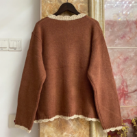  Retro Embroidered Sweater Coat Round Neck - Thumbnail 1