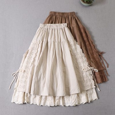 Lace Bandage Stitched Linen Skirt Fairy