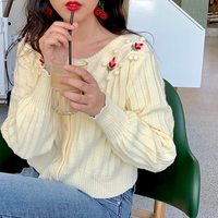 Cute Embroidered Flower Cardigan Sweater  - Thumbnail 1