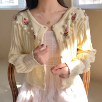 Cute Embroidered Flower Cardigan Sweater  - Thumbnail 3