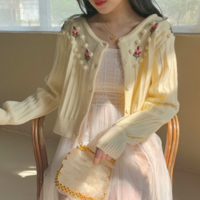 Cute Embroidered Flower Cardigan Sweater  - Thumbnail 4
