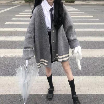 Loose japanese style knitted cardigan sweater - Thumbnail 1