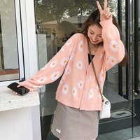 Women V Neck Loose Sweater Cardigan Autumn - Thumbnail 1