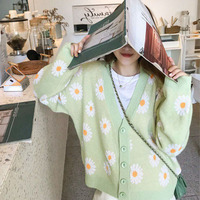Women V Neck Loose Sweater Cardigan Autumn - Thumbnail 2