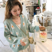 Women V Neck Loose Sweater Cardigan Autumn - Thumbnail 3