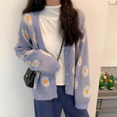Women V Neck Loose Sweater Cardigan Autumn
