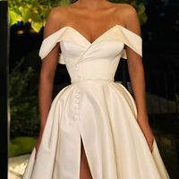 Gorgeous A Line Off the Shoulder White Long Prom/Wedding Dress with Split Front,650 - Thumbnail 1