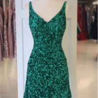 Sequin V-neck Green Homecoming Dress,Short Prom Dresses,Mini Prom Dresses,654 - Thumbnail 2
