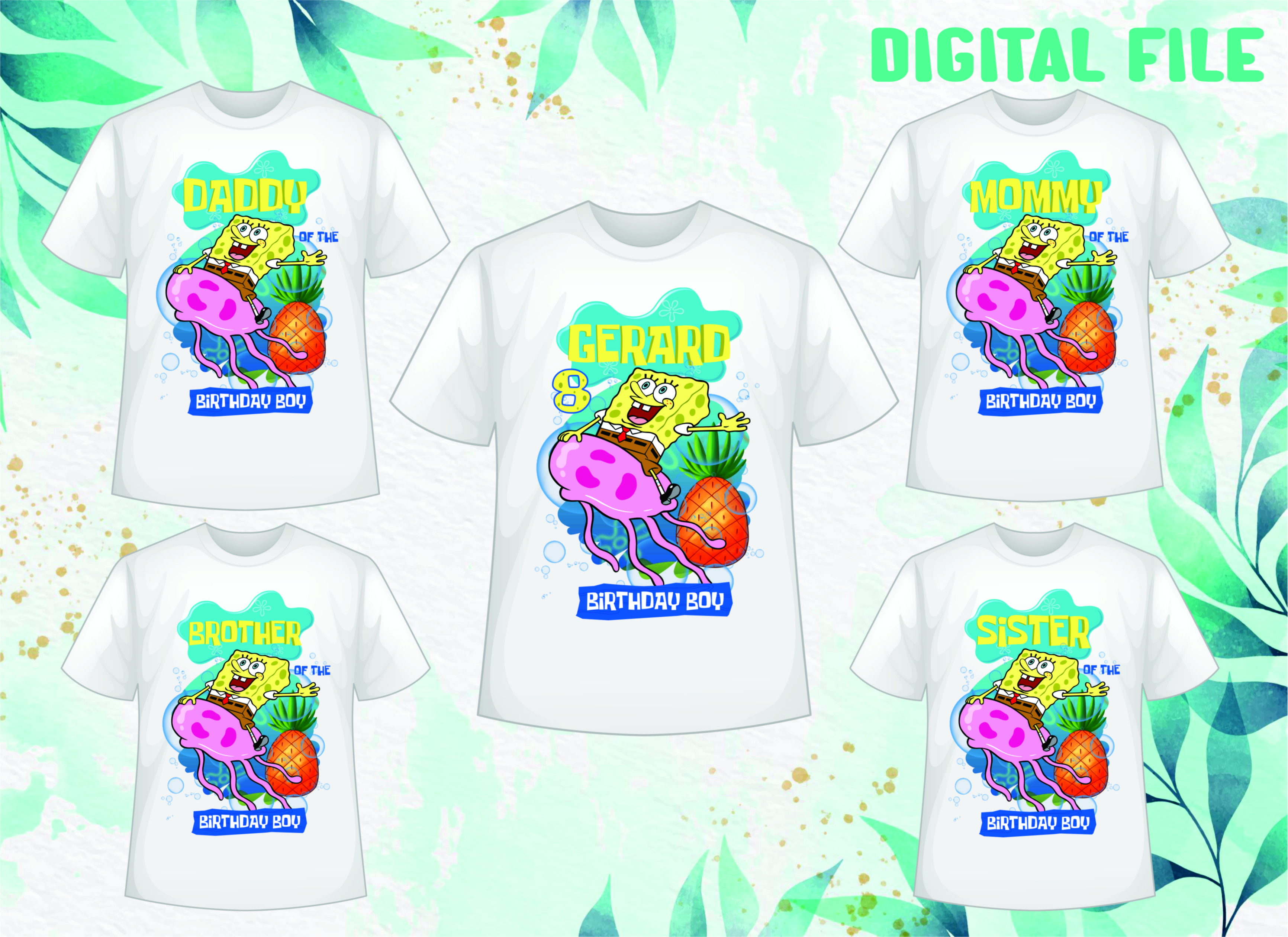 Spongebob Birthday Set Family Shirt, Spongebob Iron On Transfer