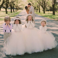Cute Long Sleeves Ivory Tulle Flower Girl Dresses for Wedding,1216 - Thumbnail 2