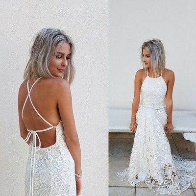 Halter lace wedding dresses bridal gown,cross back bridal gowns,1217 - Thumbnail 2
