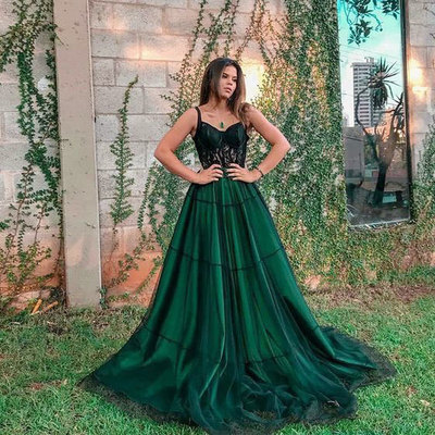 Spaghetti straps green long prom dresses with appliques lace,1220