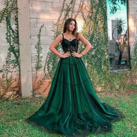 Spaghetti Straps Green Long Prom Dresses with Appliques Lace,1220 - Thumbnail 2