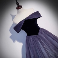 Purple tulle long prom dress A line evening gown - Thumbnail 1