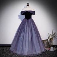 Purple tulle long prom dress A line evening gown - Thumbnail 4