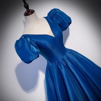 Blue saitn long prom dress A line evening gown - Thumbnail 2
