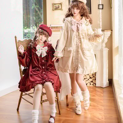 Winter autumn soft cute sweet lace white & scarlet red coat